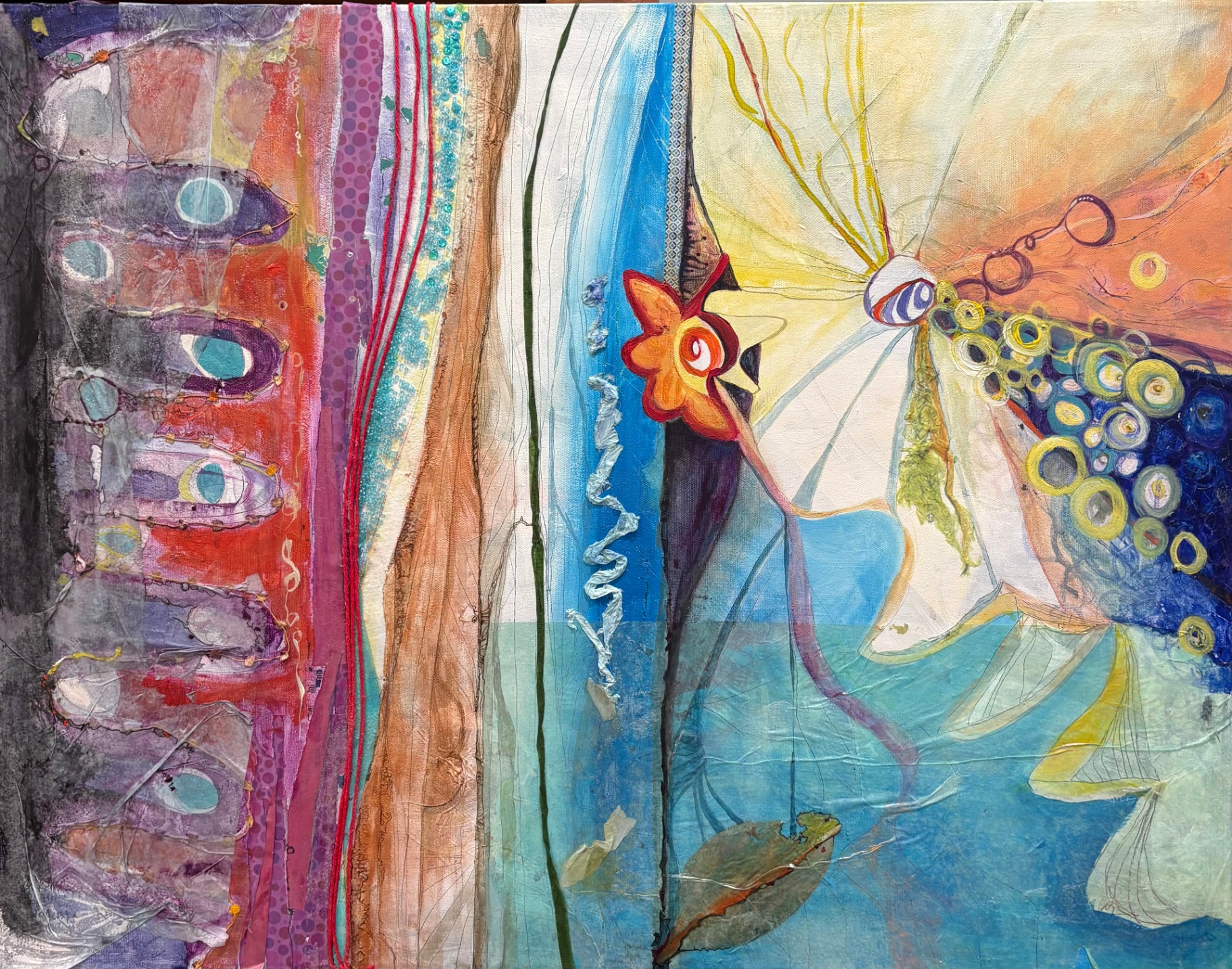 Soft abstract painting in flowing organic forms